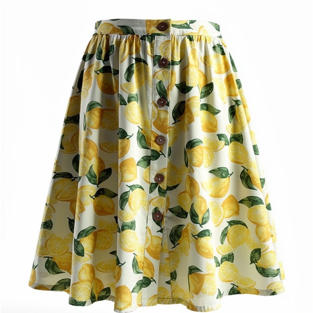 BCBGeneration Yellow Lemon Print Midi Skirt